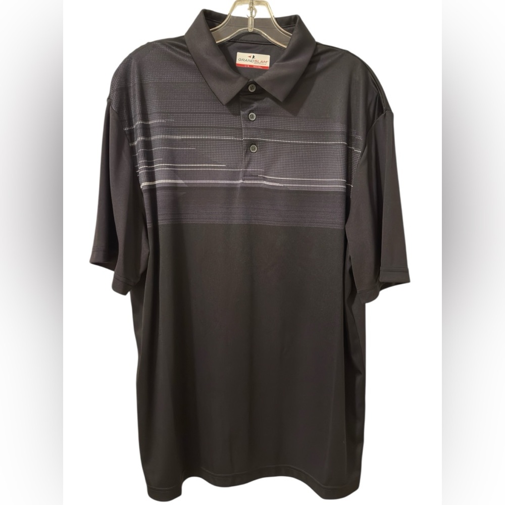 Grand Slam Black Performance Polo Shirt with Subtle Stripes Large